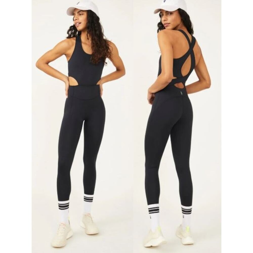 NEW Free People Back it Up Onesie Strappy Back Built In Bra Shelf Black Size XS